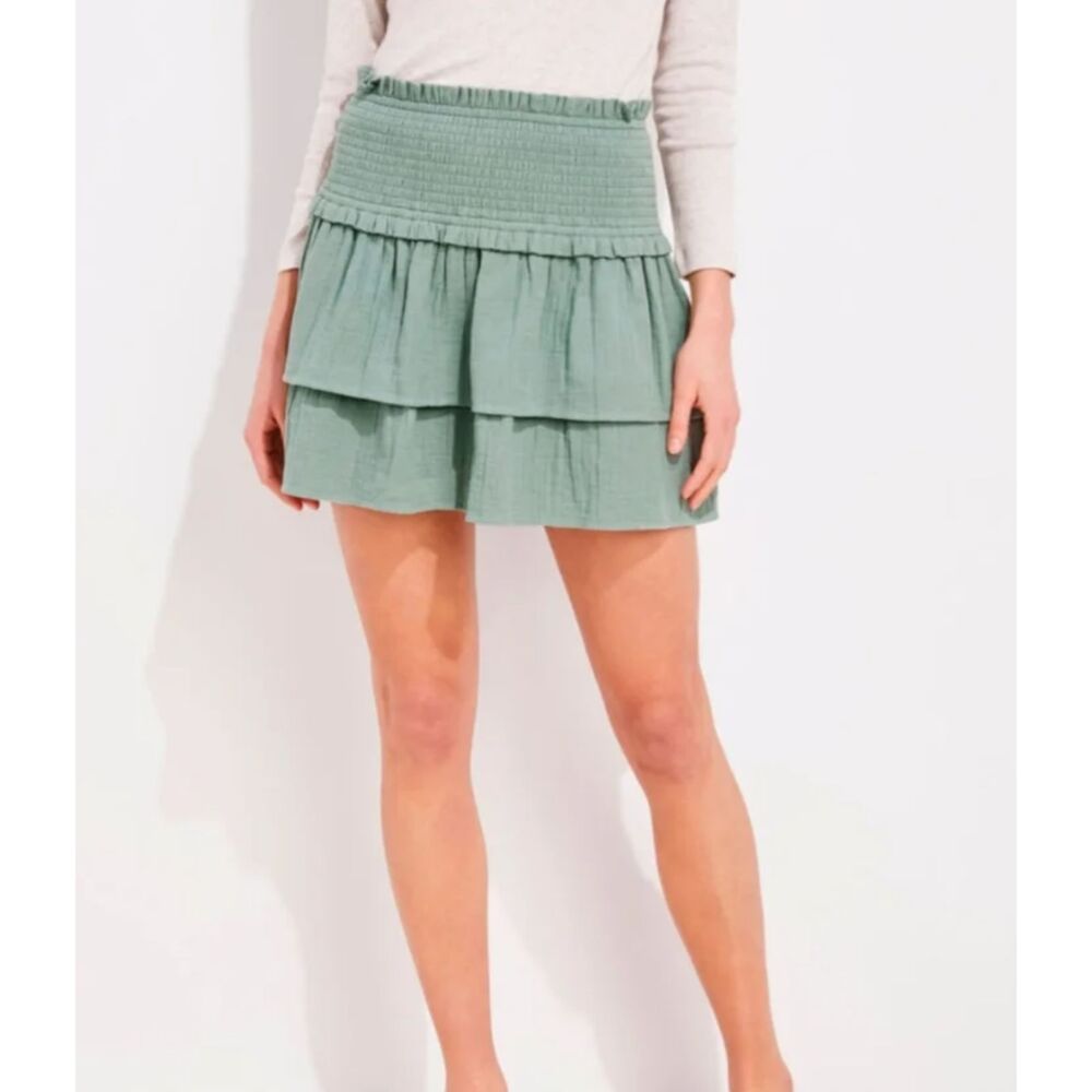 Vineyard Vines Seastitch Double Gauze Smocked Skirt Sage Olive Size Medium